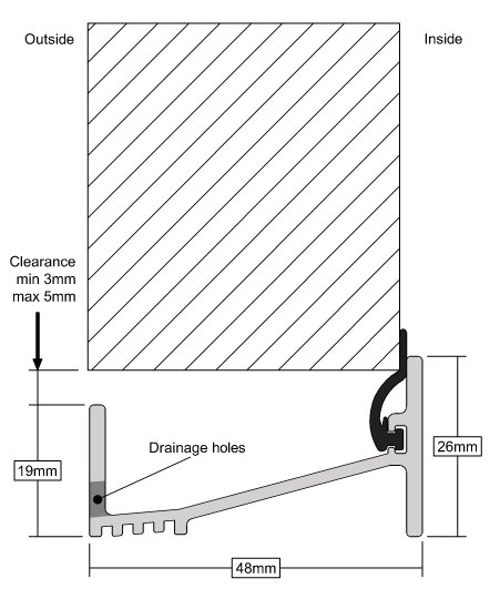Stormguard Outward Opening Door Sill Profile Dimensions